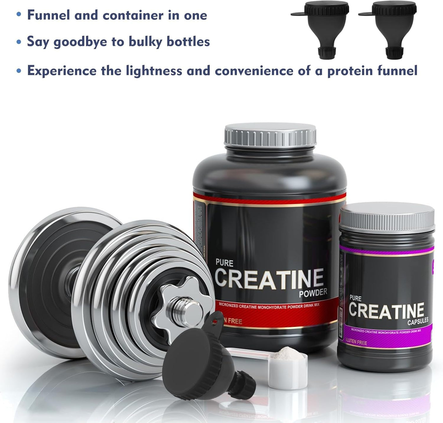 2 Pcs Protein Powder Container, Portable Protein Powder Travel Container, Protein Powder Funnel, Water Bottle Funnels for Powder Mixes, Pre Workout/Gym Supplement Funnel Keychain (50Ml+100Ml)