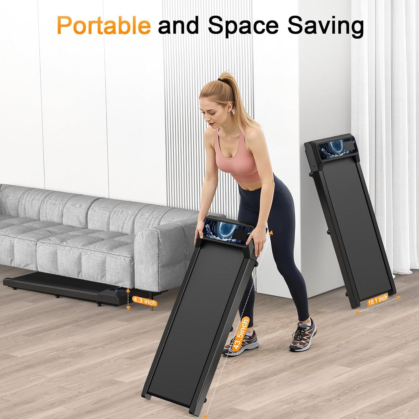 Walking Treadmill Pad with Handle Bar, Silent Fitness Equipment, Treadmill with 4-In-1 Modes, Easy Assembly, Portable Home Gym Equipment