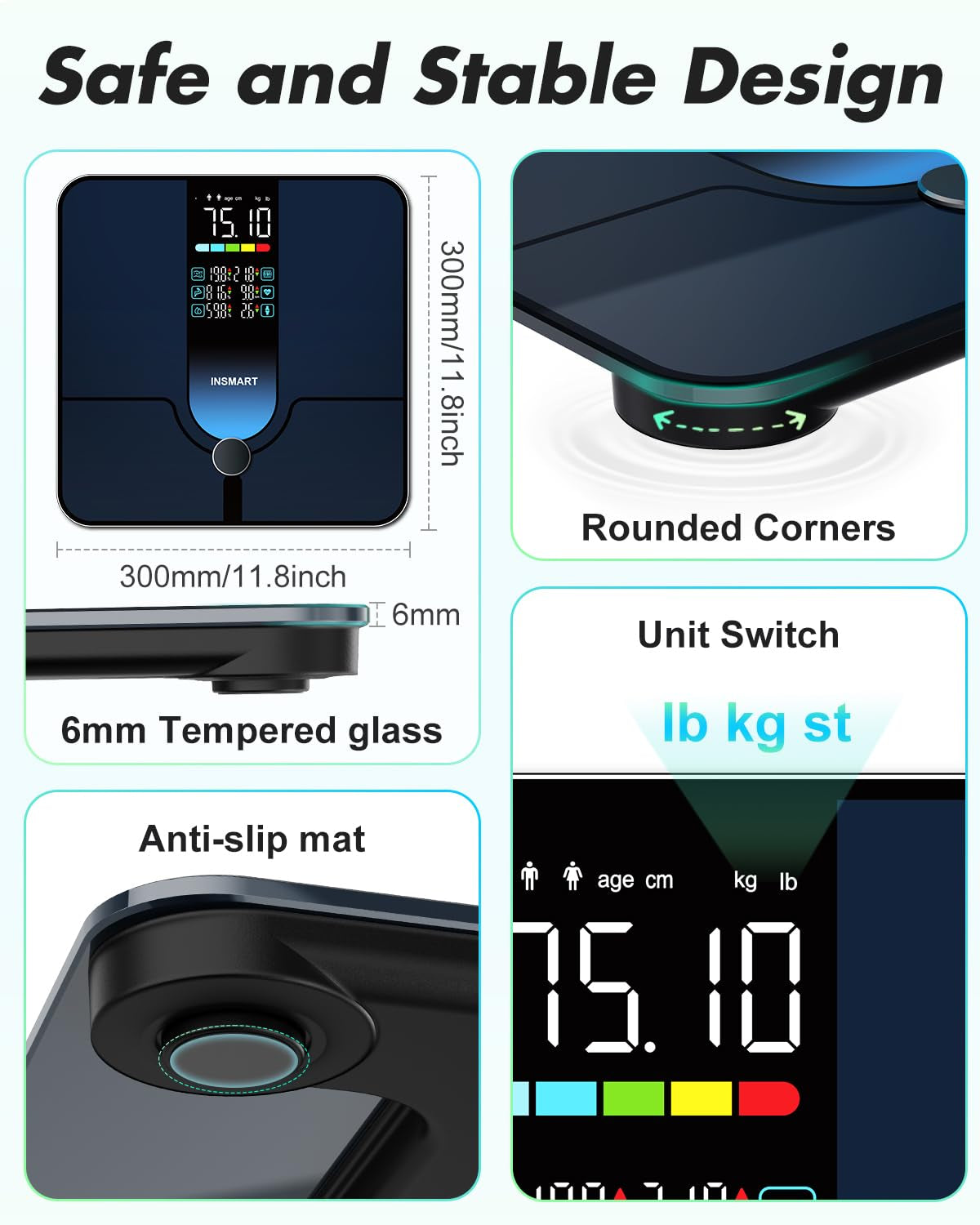 Smart Scale for Body Weight, Large Display Body Fat Scale, Accurate Weight Scale Digital Bluetooth Bathroom Scale for BMI Heart Rate, 25 Body Composition Analyzer with Fitness APP Sync, 500Lbs