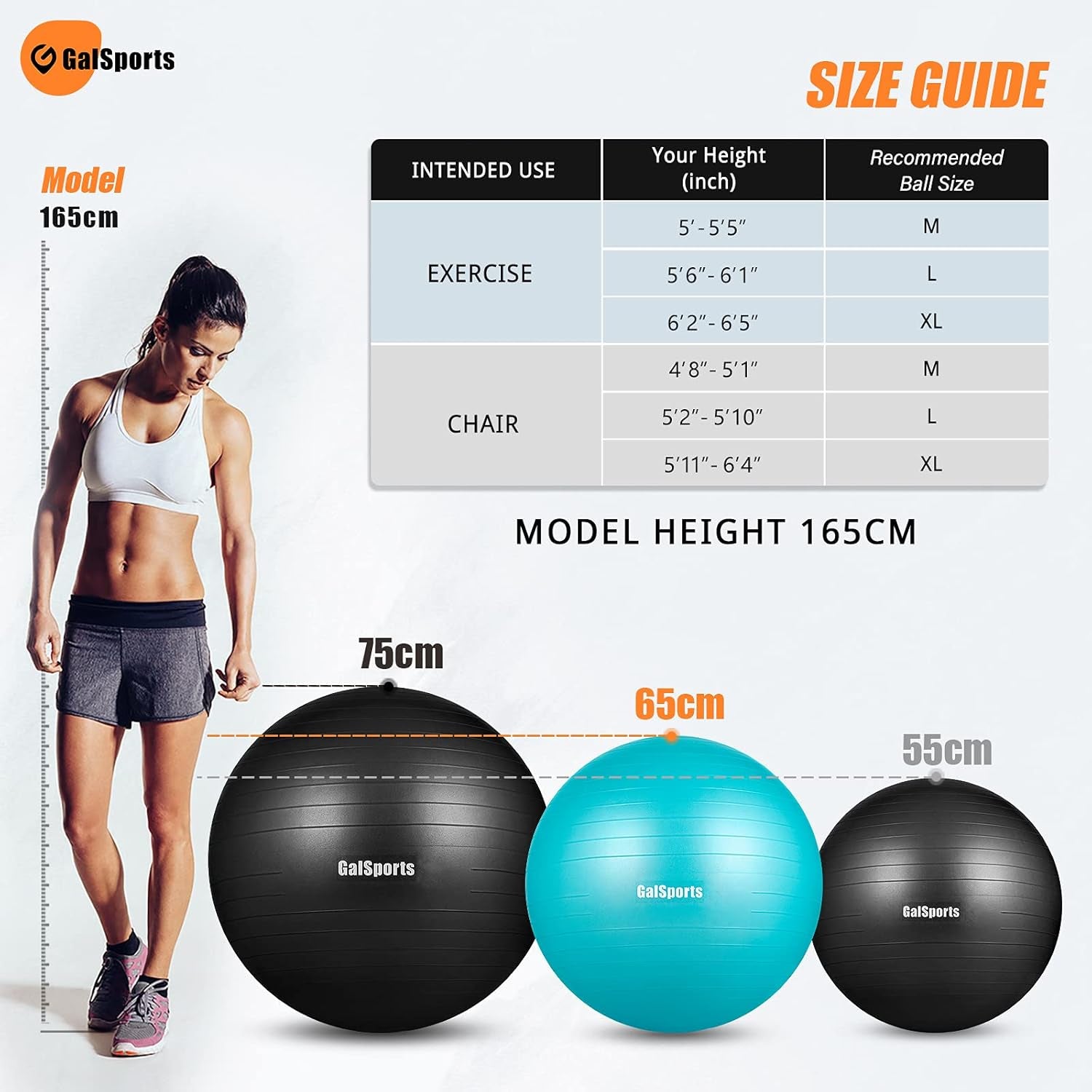 Stability Ball for Core Training & Physical Therapy – Anti-Burst, Slip-Resistant Yoga Ball for Home Gym, Pilates, Balance & Posture Improvemen