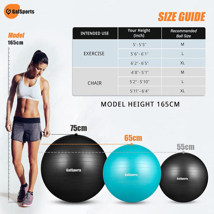 Stability Ball for Core Training & Physical Therapy – Anti-Burst, Slip-Resistant Yoga Ball for Home Gym, Pilates, Balance & Posture Improvemen