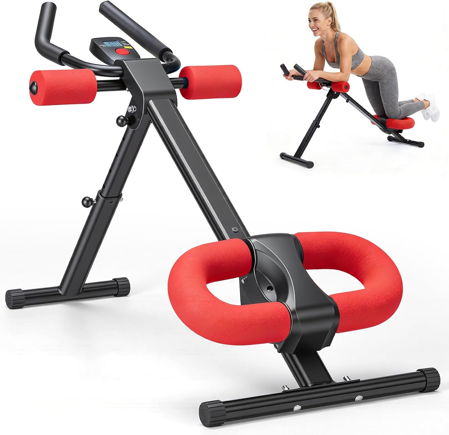 Ab Workout Equipment for Home Gym, Exercise Machine Abs Trainer, Full Body Fitness System Adjustable for Abdominal Stomach Training, LCD Display, Knee Protection