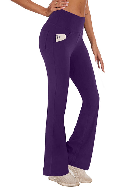 Womens Bootcut Yoga Pants Flare Legging with Pockets High Waist Lightweight Bottoms Workout Activewear Purple 3XL