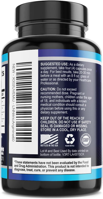 Extra Strength Nitric Oxide Booster - 3X Strength L-Arginine AKG & Citrulline Malate - Men & Women Premium Pre Workout Nitric Booster - Natural Energy & Muscle Support, Bottled in USA - 60 Capsules