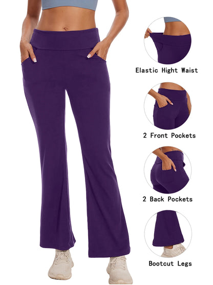 Womens Bootcut Yoga Pants Flare Legging with Pockets High Waist Lightweight Bottoms Workout Activewear Purple 3XL