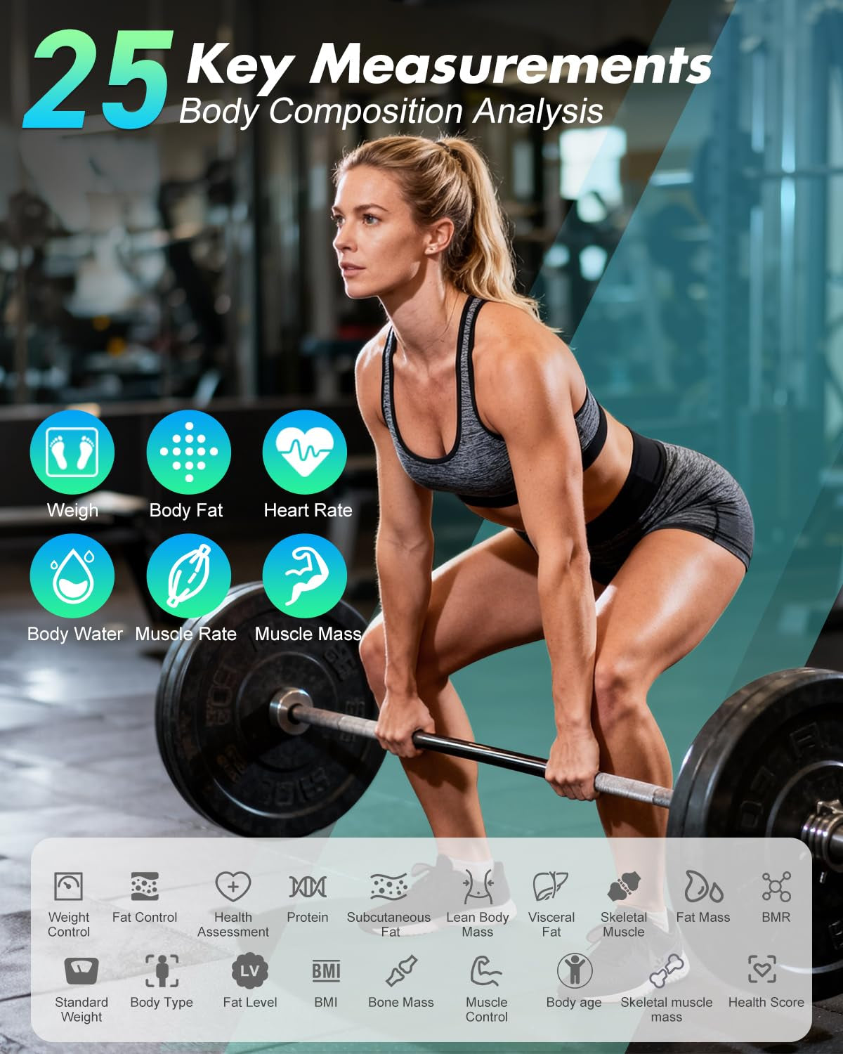 Smart Scale for Body Weight, Large Display Body Fat Scale, Accurate Weight Scale Digital Bluetooth Bathroom Scale for BMI Heart Rate, 25 Body Composition Analyzer with Fitness APP Sync, 500Lbs