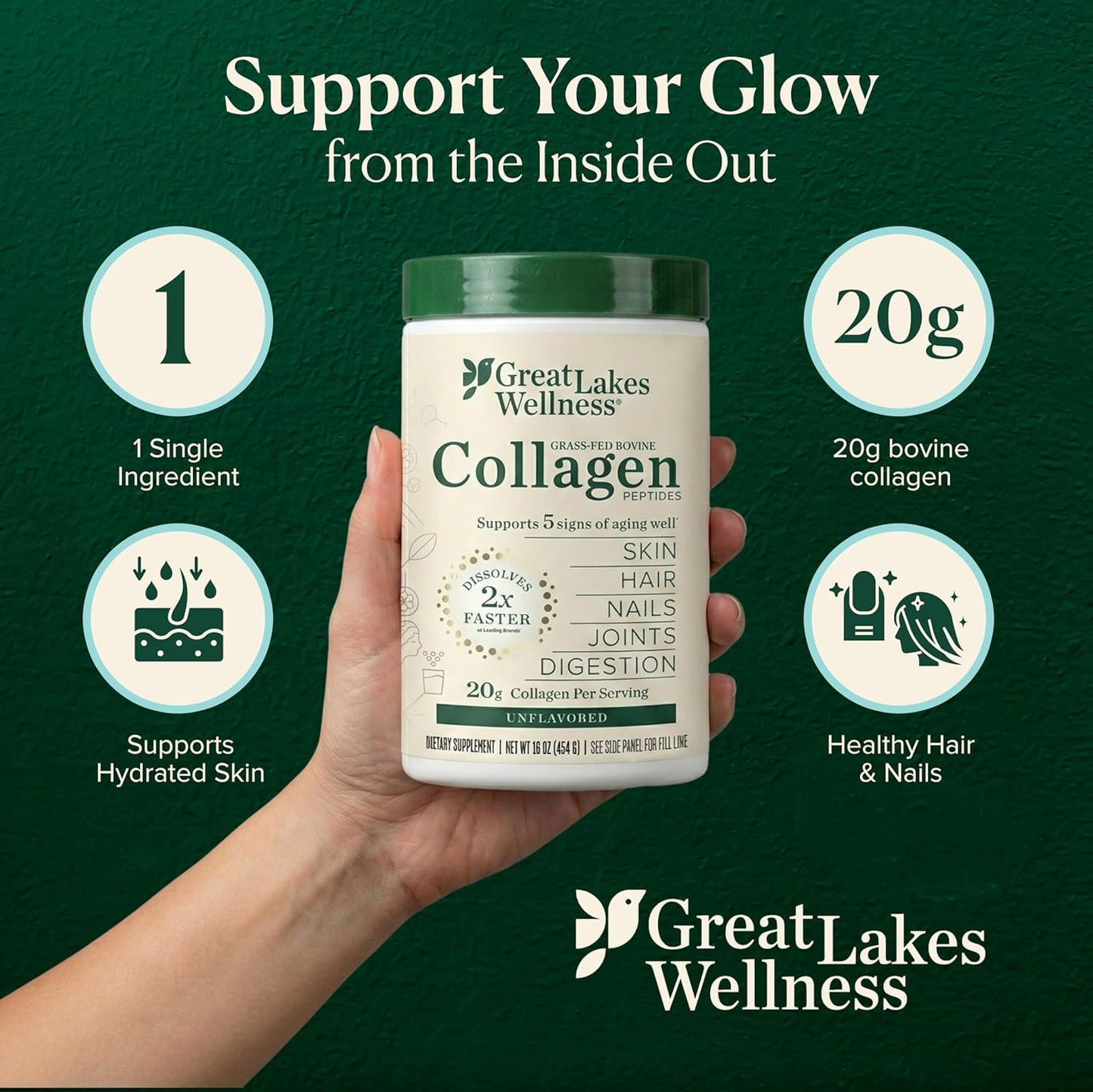 Collagen Peptides Powder – Supports Skin, Hair, Nails, Joints & Digestion – Hydrolyzed, Quick Dissolve, Non-Gmo, Keto & Kosher – Pure Collagen Protein (16 Oz, 22 Servings)