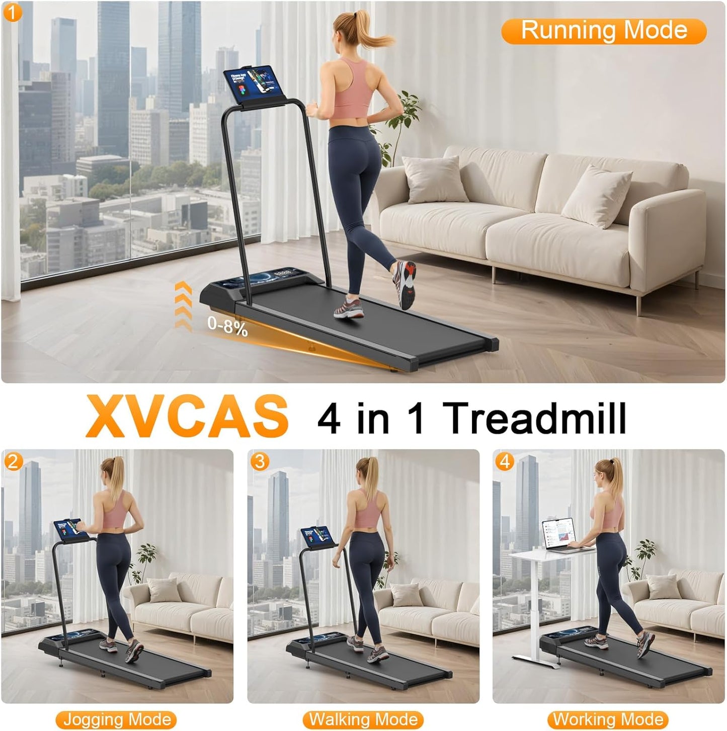 Walking Treadmill Pad with Handle Bar, Silent Fitness Equipment, Treadmill with 4-In-1 Modes, Easy Assembly, Portable Home Gym Equipment