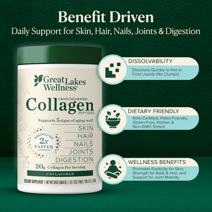 Collagen Peptides Powder – Supports Skin, Hair, Nails, Joints & Digestion – Hydrolyzed, Quick Dissolve, Non-Gmo, Keto & Kosher – Pure Collagen Protein (16 Oz, 22 Servings)