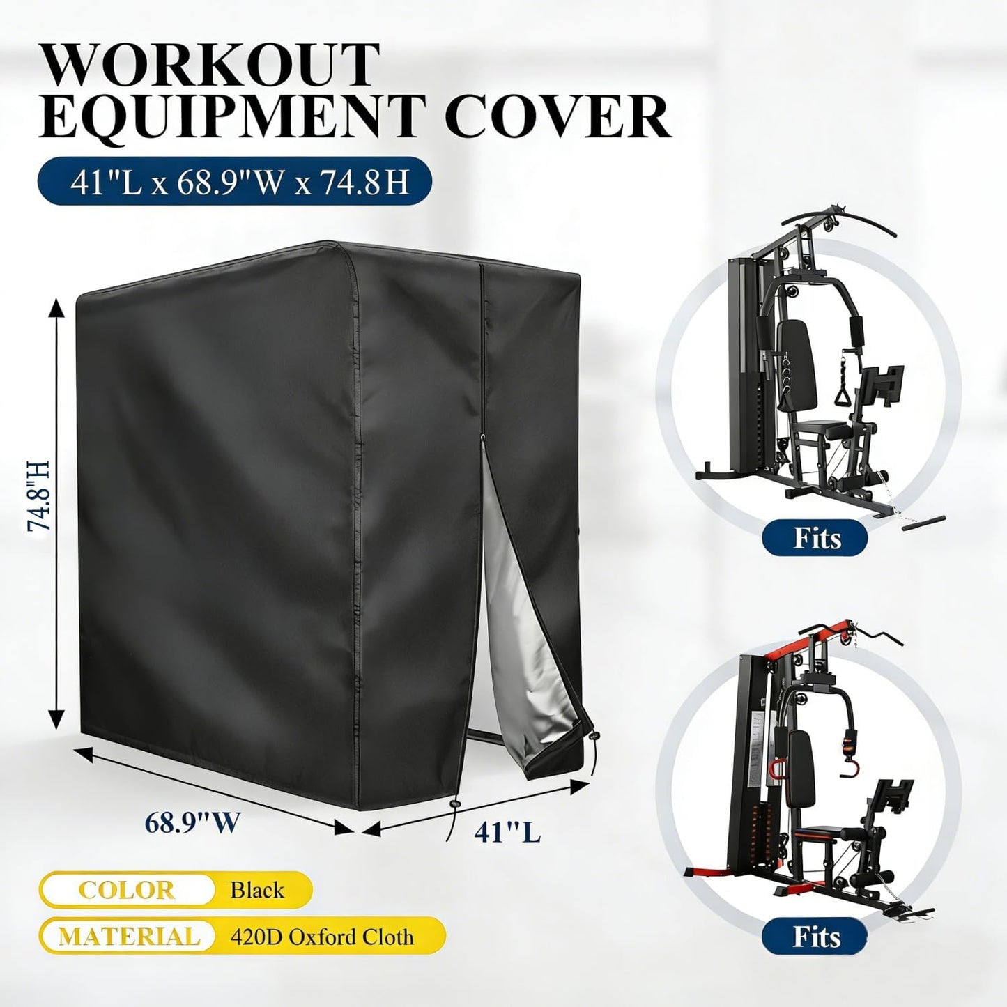 Workout Equipment Cover, 420D Oxford Home Gym Equipment Cover, Protect for Home Gym Equipment/Gym Equipment for Home Garage (41" L X 68.9" W X 74.8" H)