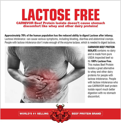 CARNIVOR Beef Protein Isolate, Muscle Building & Recovery, Lactose Free, Sugar Free, Fat Free, Chocolate, 2.25 Lbs, 28 Servings