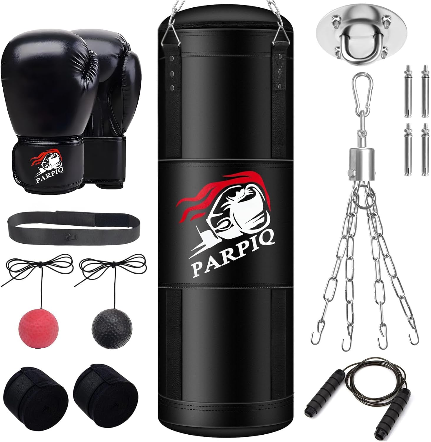 4FT Hanging Punching Bag for Adults, Unfilled Canvas Heavy Boxing Bag Set with 12Oz Boxing Gloves Hand Wraps, Jump Rope, Reflex Ball for MMA Kickboxing Muay Thai Training Home