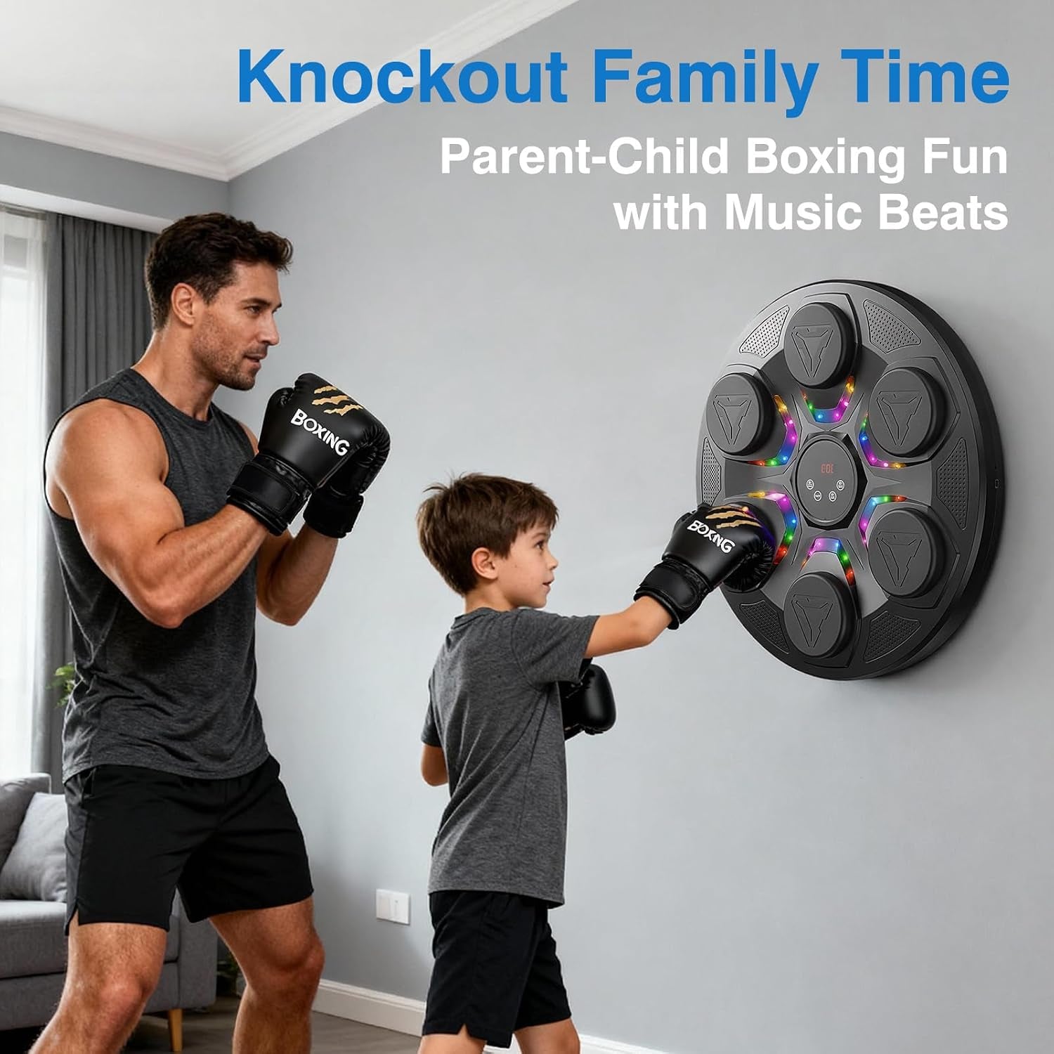 Upgrade Music Boxing Machine for Adults Kids, Interactive Music Punching Machine with Gloves 12 Modes 12 Speeds, Wall Mounted Electronic Boxing Punching Pad with Wireless Connection LED Display