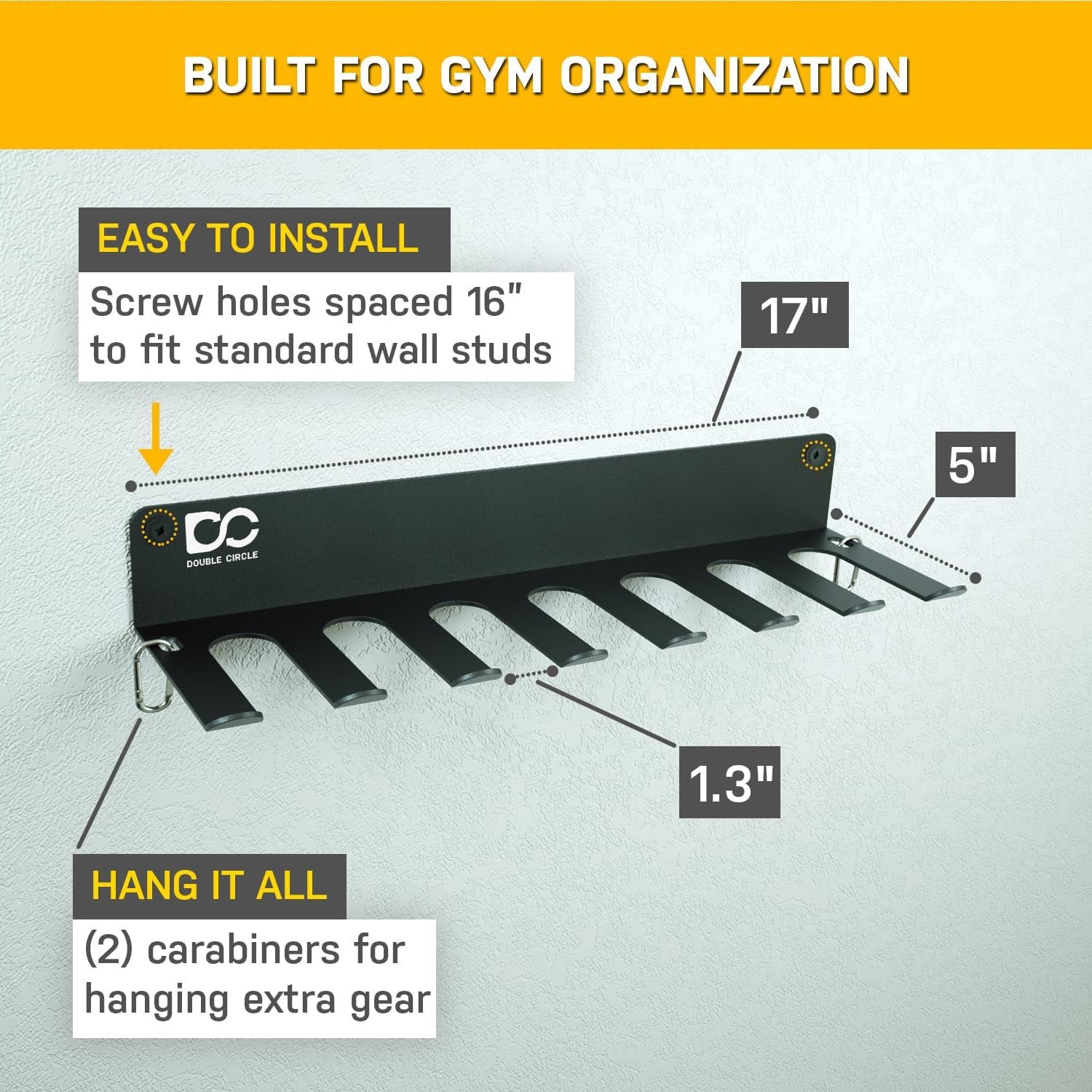 Gym Equipment Storage Rack - Multi Purpose Gym Equipment Wall Rack Hanger for Pro Home Gym Storage for Exercise Bands, Barbell Bar, Jump Ropes, Chains, Lifting Belts (17" - Hooks)