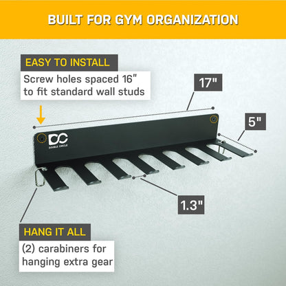 Gym Equipment Storage Rack - Multi Purpose Gym Equipment Wall Rack Hanger for Pro Home Gym Storage for Exercise Bands, Barbell Bar, Jump Ropes, Chains, Lifting Belts (17" - Hooks)