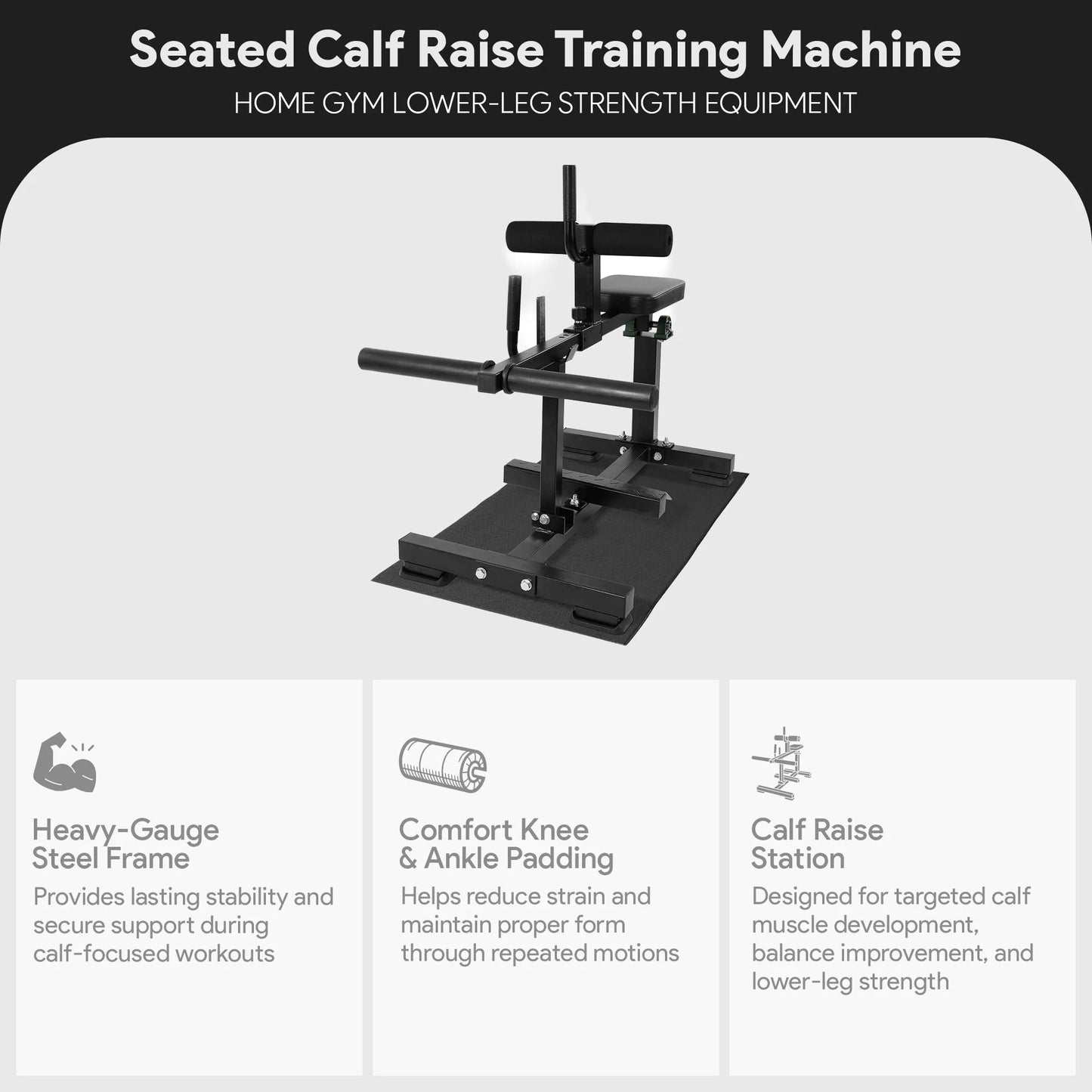 Fitness Adjustable Seated Calf Raise Machine, Home Gym Equipment, Black