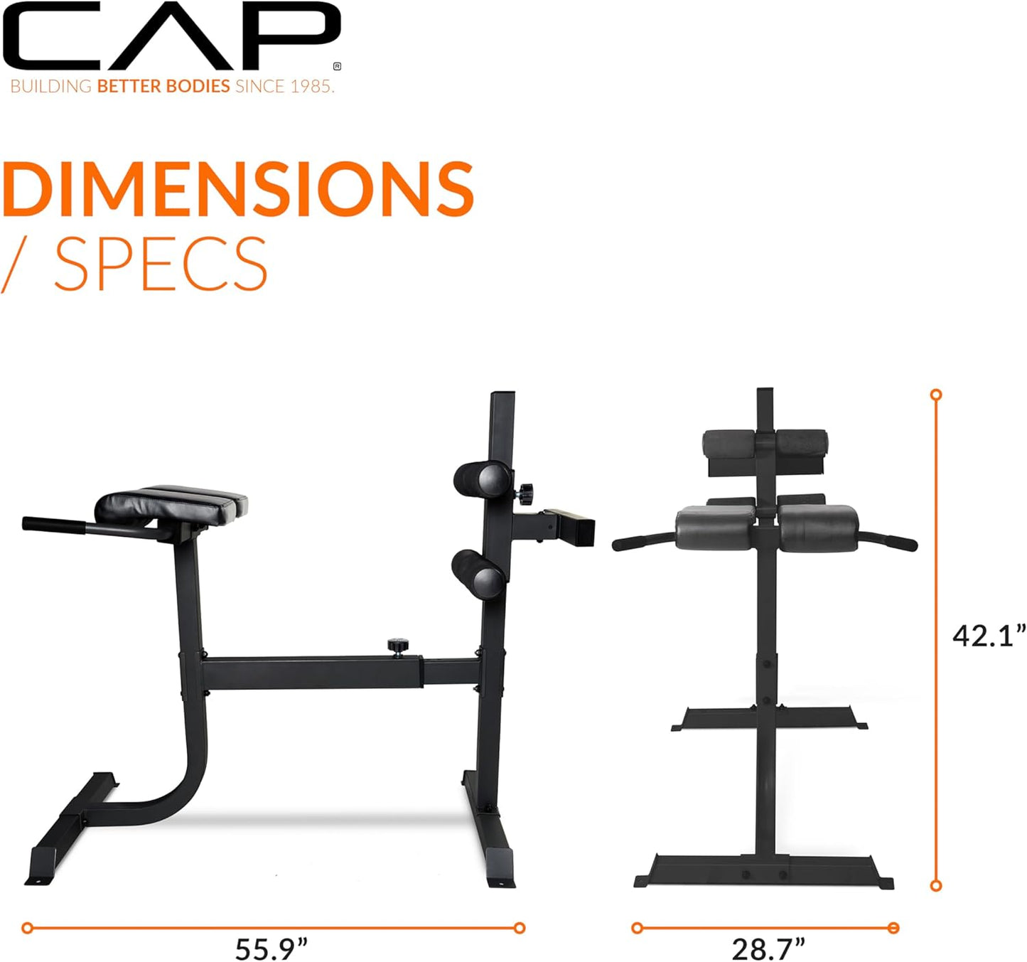 Cap Strength Roman Chair – Adjustable Back Extension Bench for Core & Glute Workouts, Heavy-Duty 300 LB Capacity - Black and Gray Options