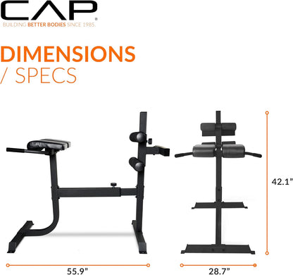 Cap Strength Roman Chair – Adjustable Back Extension Bench for Core & Glute Workouts, Heavy-Duty 300 LB Capacity - Black and Gray Options