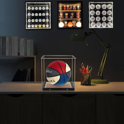 Basketball Display Case with LED Light Clear Acrylic Basketball Display Box, Display Holder for Autographed Basketball, UV Protection Dust Proof Memorabilia Display Case