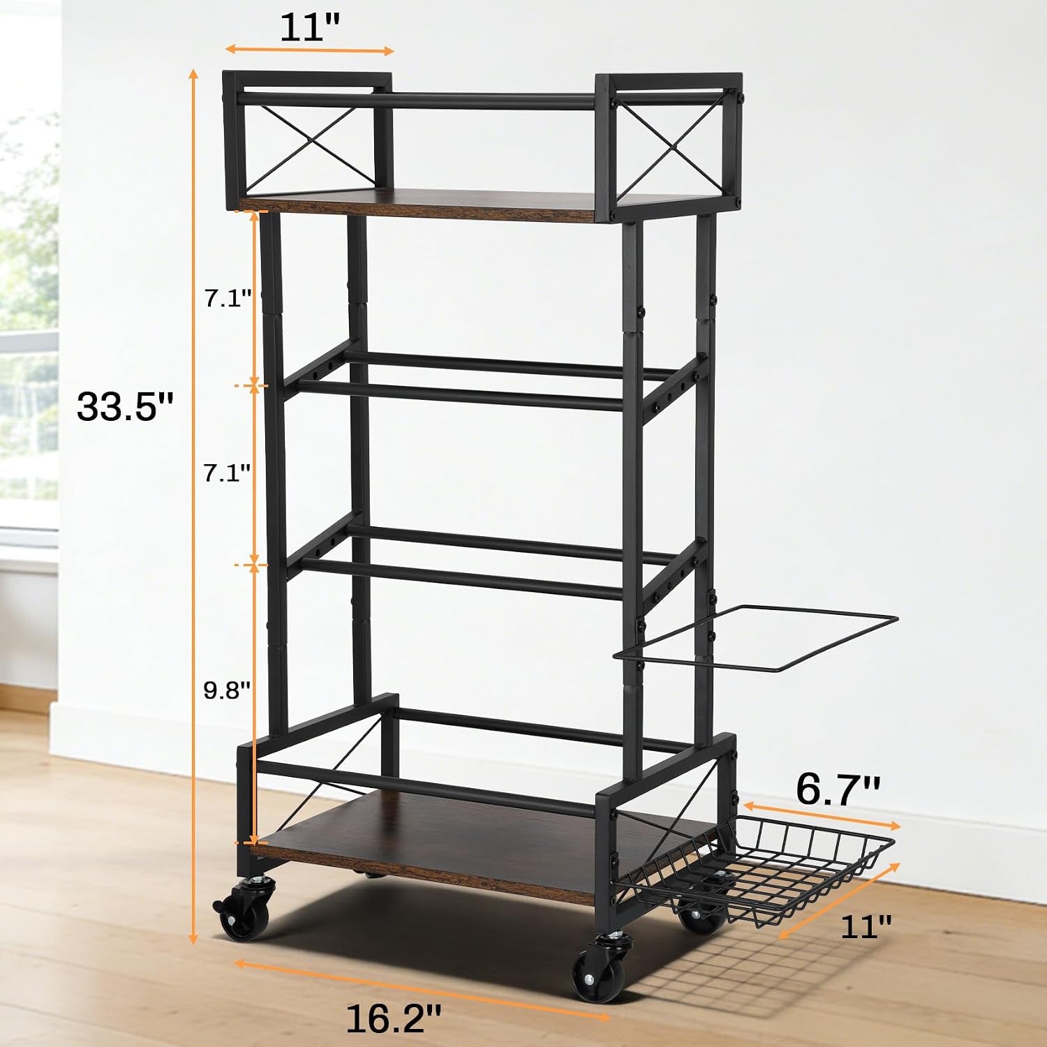 Yoga Mat Storage Rack, Home Gym Storage Rack, Retro Metal & Wood Weight Storage Racks for Yoga Mat, 360° Roller & Fitness Equipment, 60 Lbs per Shelf