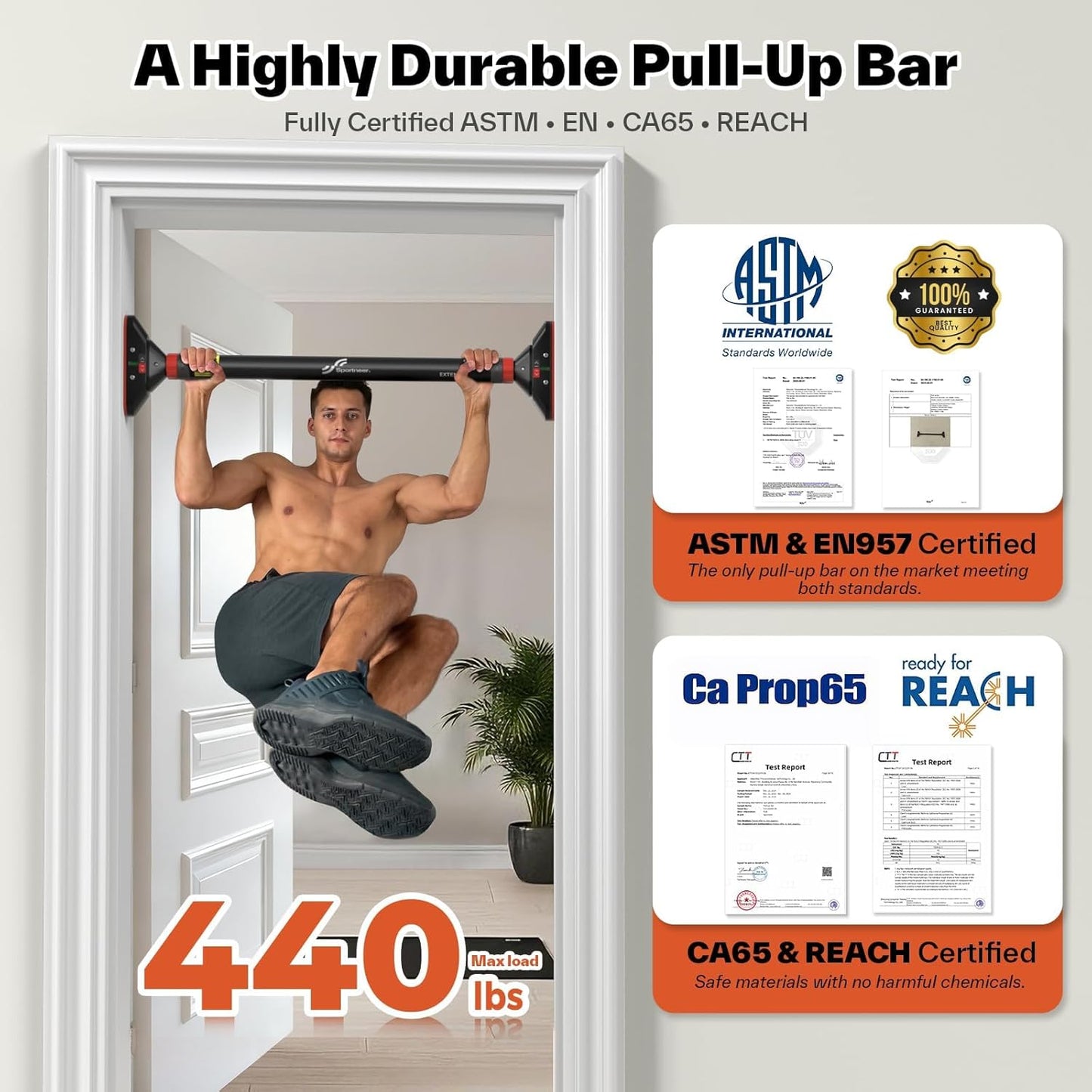 Pull up Bar for Doorway:  Strength Training Pull-Up Bars without Screw - Adjustable Width Locking Mechanism Chin up Bar, Thickened Steel Max Limit 440 Lbs Upper Body Fitness Pullup Bars for Home (Black-Red)