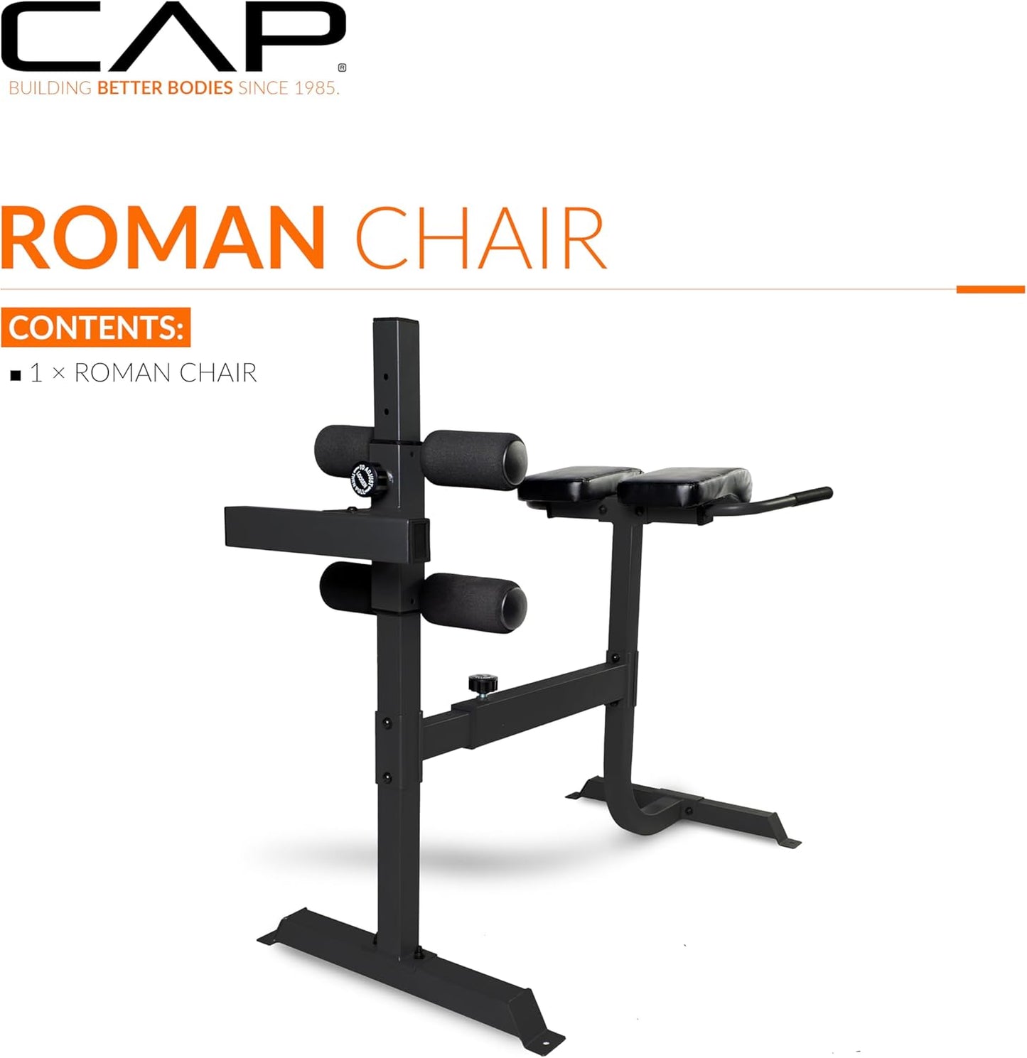Cap Strength Roman Chair – Adjustable Back Extension Bench for Core & Glute Workouts, Heavy-Duty 300 LB Capacity - Black and Gray Options