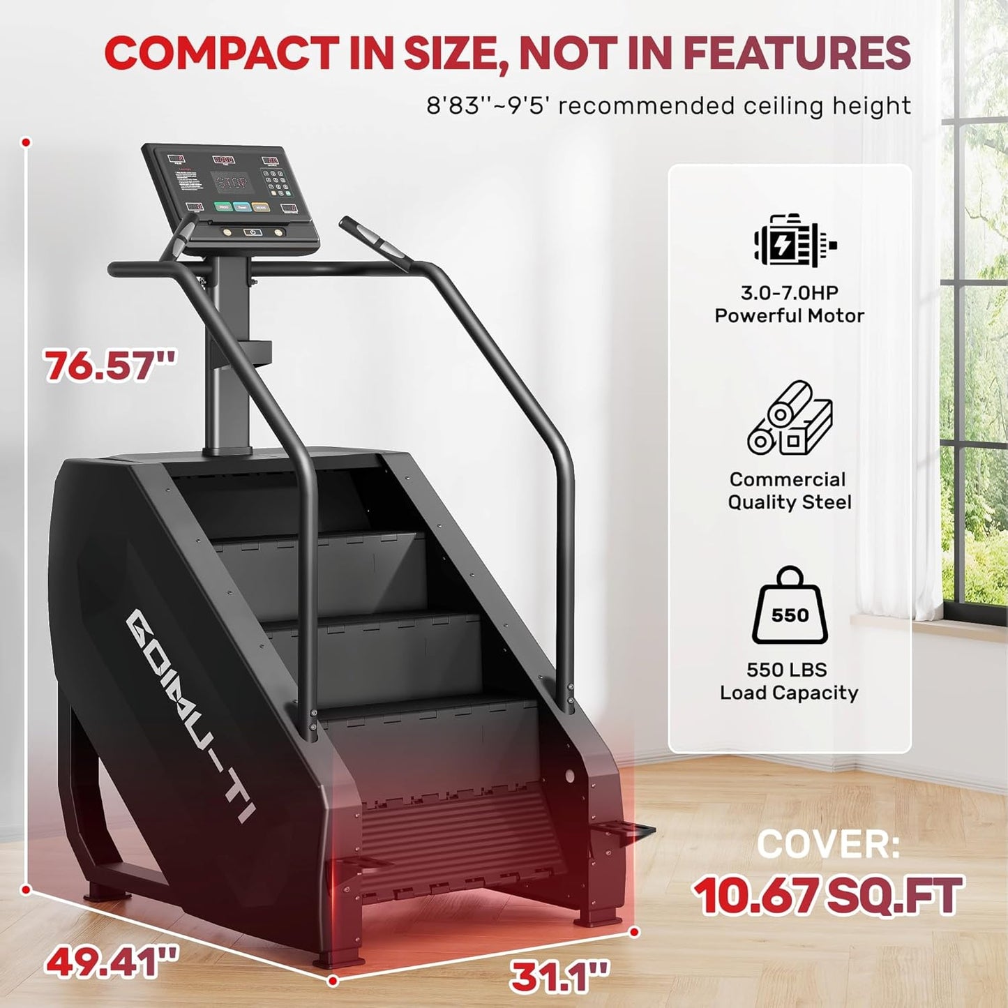 T1 Stair Stepper Machine, 550Lbs Commercial Grade Stair Climber for Home with 15 Resistance Level and LED Screen, Stepmill Exercise Machine for Full Body Workouts, 24-164 Steps/Min