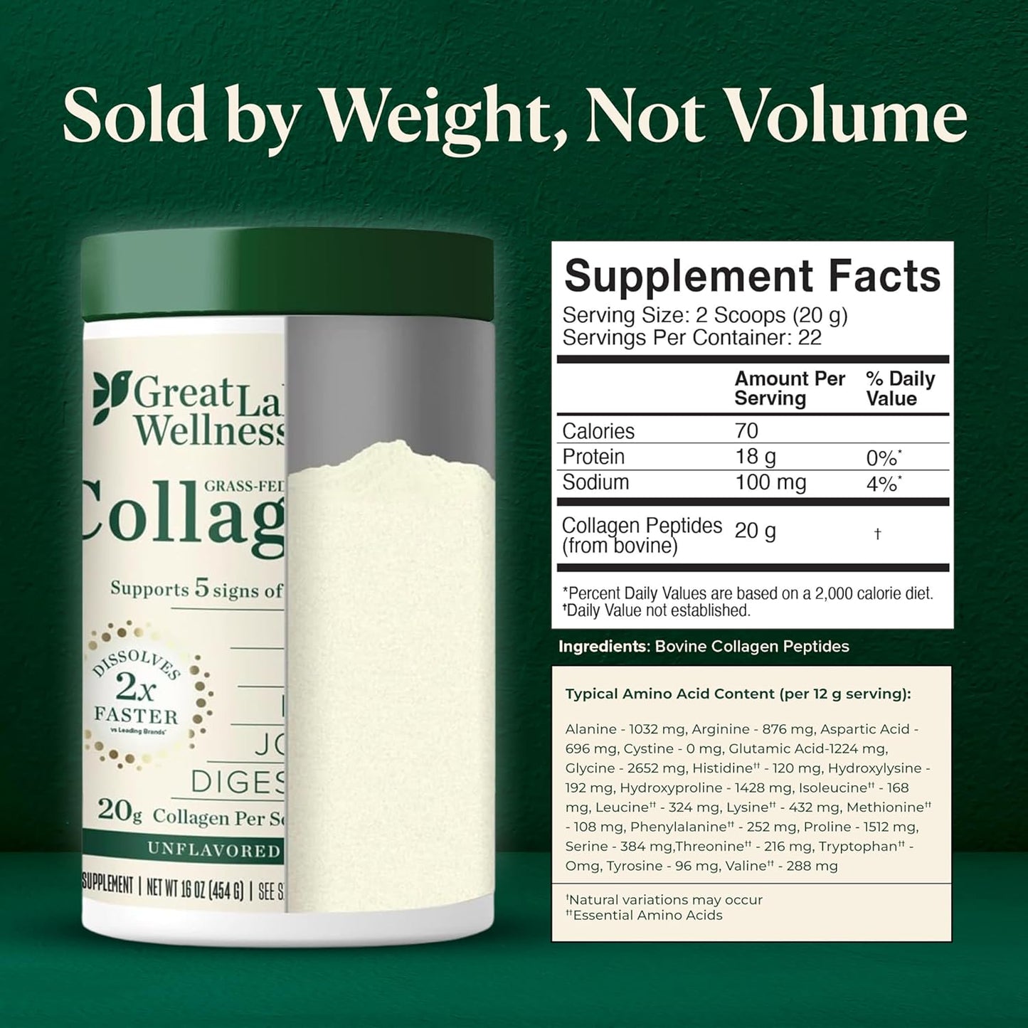 Collagen Peptides Powder – Supports Skin, Hair, Nails, Joints & Digestion – Hydrolyzed, Quick Dissolve, Non-Gmo, Keto & Kosher – Pure Collagen Protein (16 Oz, 22 Servings)