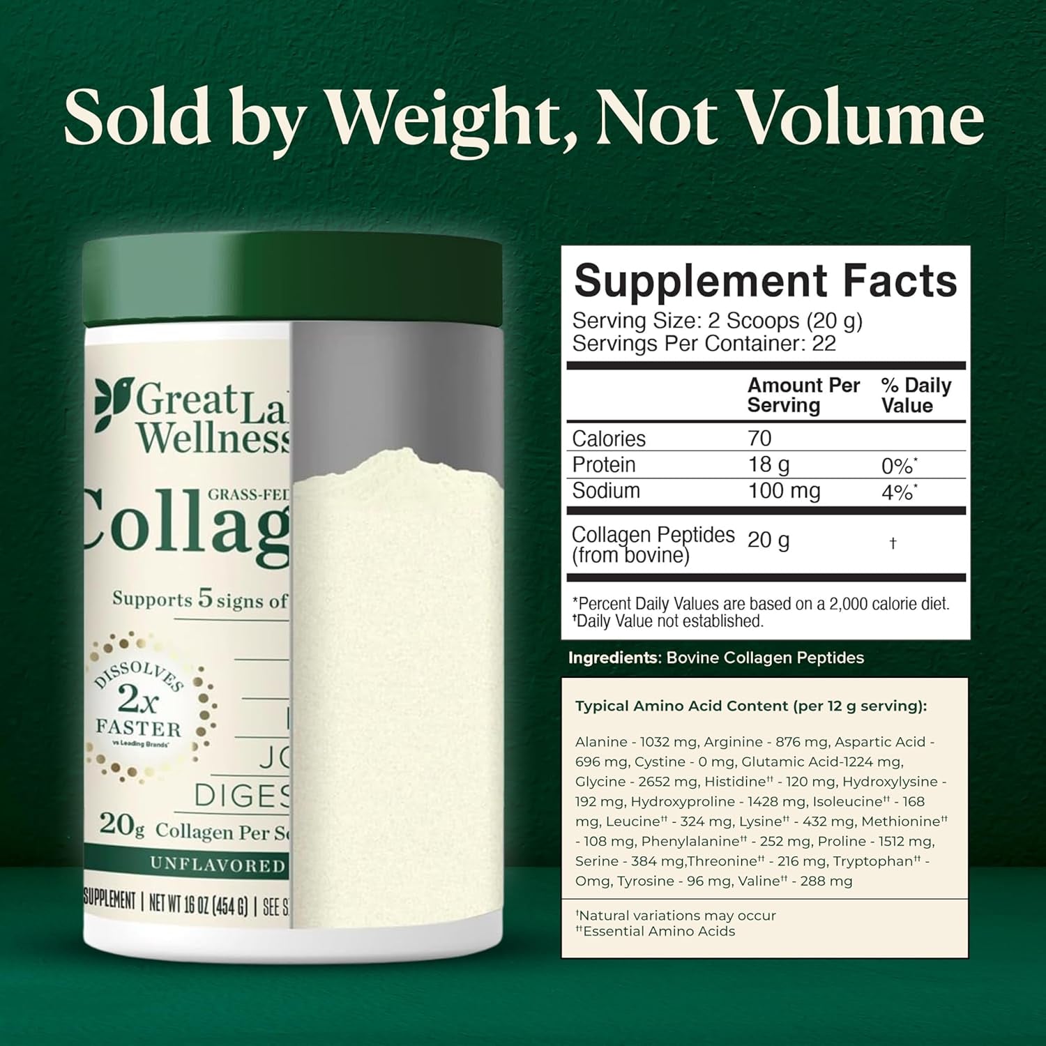 Collagen Peptides Powder – Supports Skin, Hair, Nails, Joints & Digestion – Hydrolyzed, Quick Dissolve, Non-Gmo, Keto & Kosher – Pure Collagen Protein (16 Oz, 22 Servings)