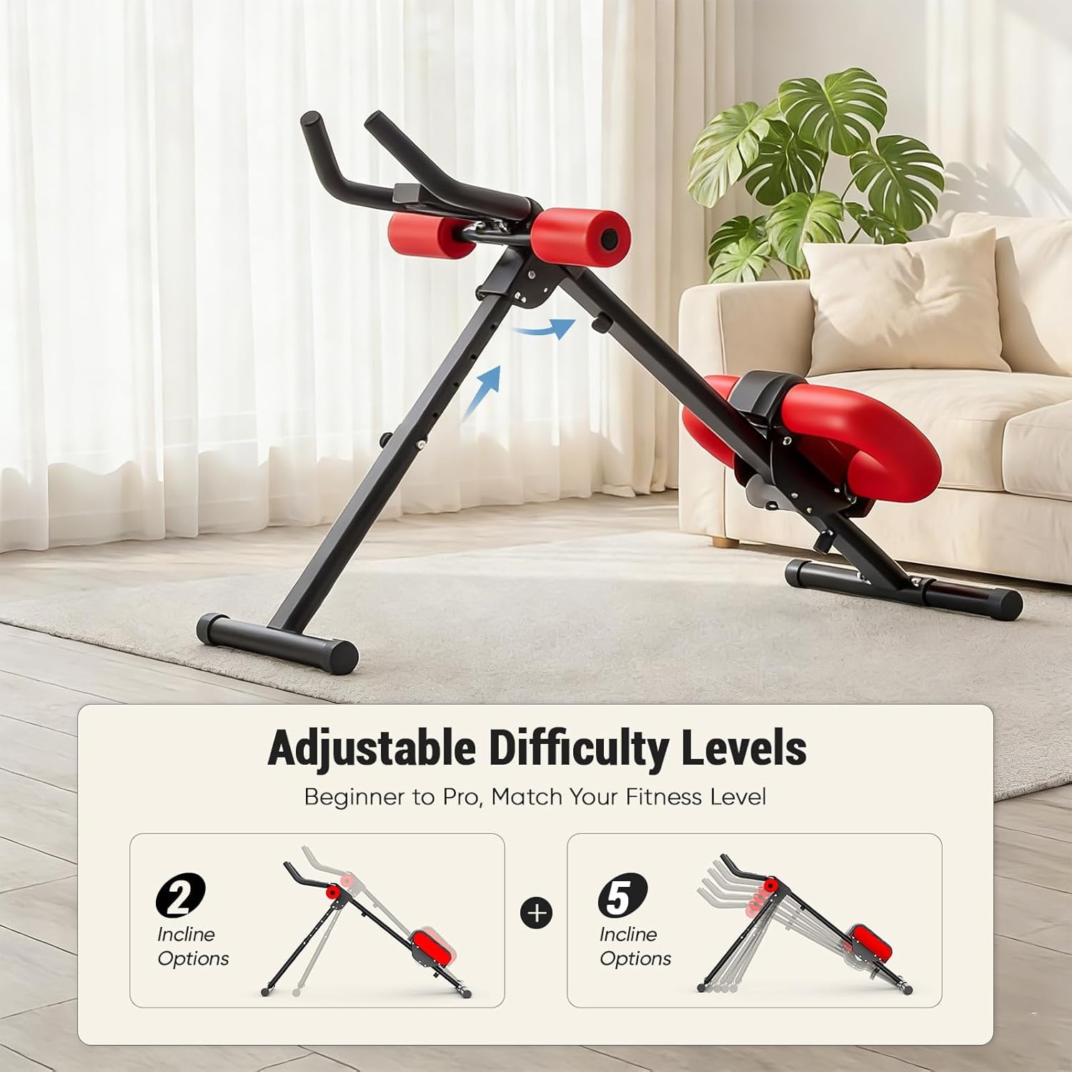 Ab Workout Equipment for Home Gym, Exercise Machine Abs Trainer, Full Body Fitness System Adjustable for Abdominal Stomach Training, LCD Display, Knee Protection
