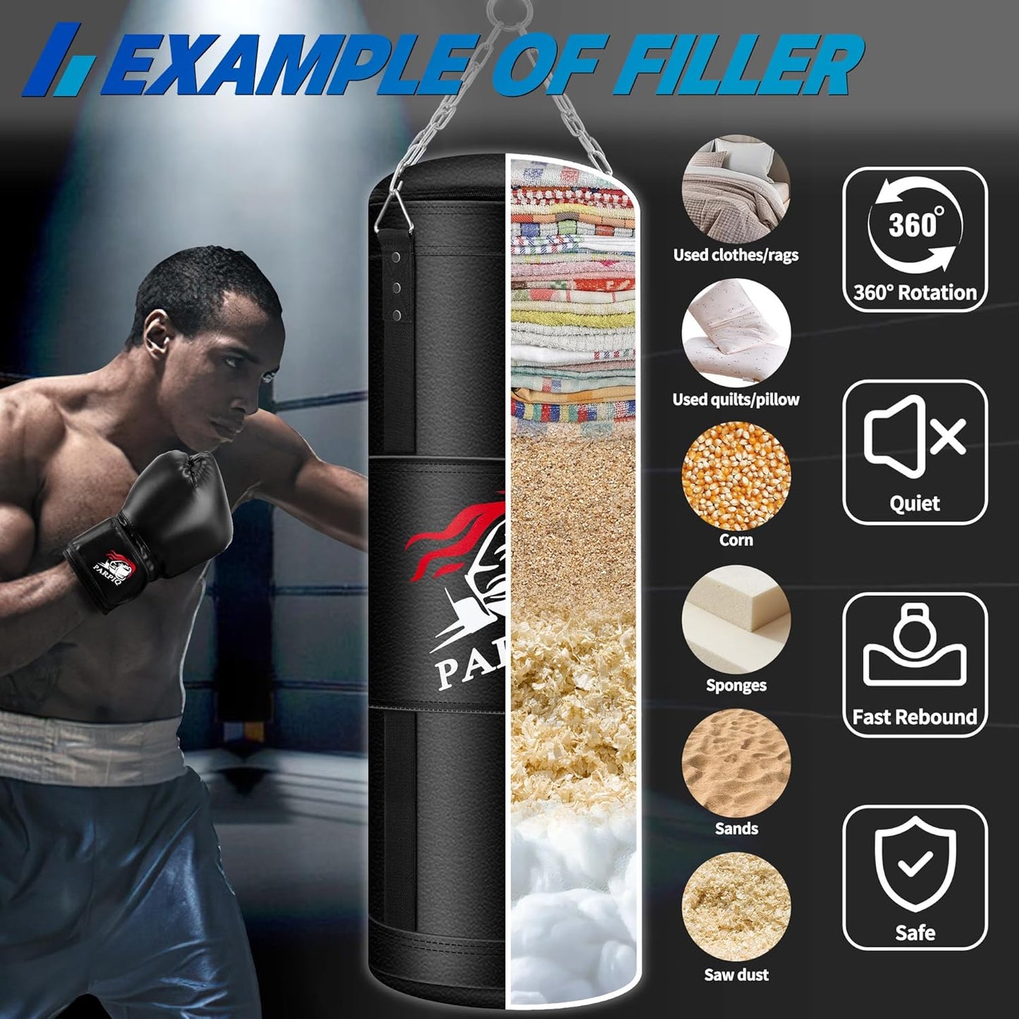 4FT Hanging Punching Bag for Adults, Unfilled Canvas Heavy Boxing Bag Set with 12Oz Boxing Gloves Hand Wraps, Jump Rope, Reflex Ball for MMA Kickboxing Muay Thai Training Home