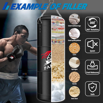 4FT Hanging Punching Bag for Adults, Unfilled Canvas Heavy Boxing Bag Set with 12Oz Boxing Gloves Hand Wraps, Jump Rope, Reflex Ball for MMA Kickboxing Muay Thai Training Home