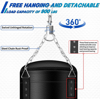 4FT Hanging Punching Bag for Adults, Unfilled Canvas Heavy Boxing Bag Set with 12Oz Boxing Gloves Hand Wraps, Jump Rope, Reflex Ball for MMA Kickboxing Muay Thai Training Home