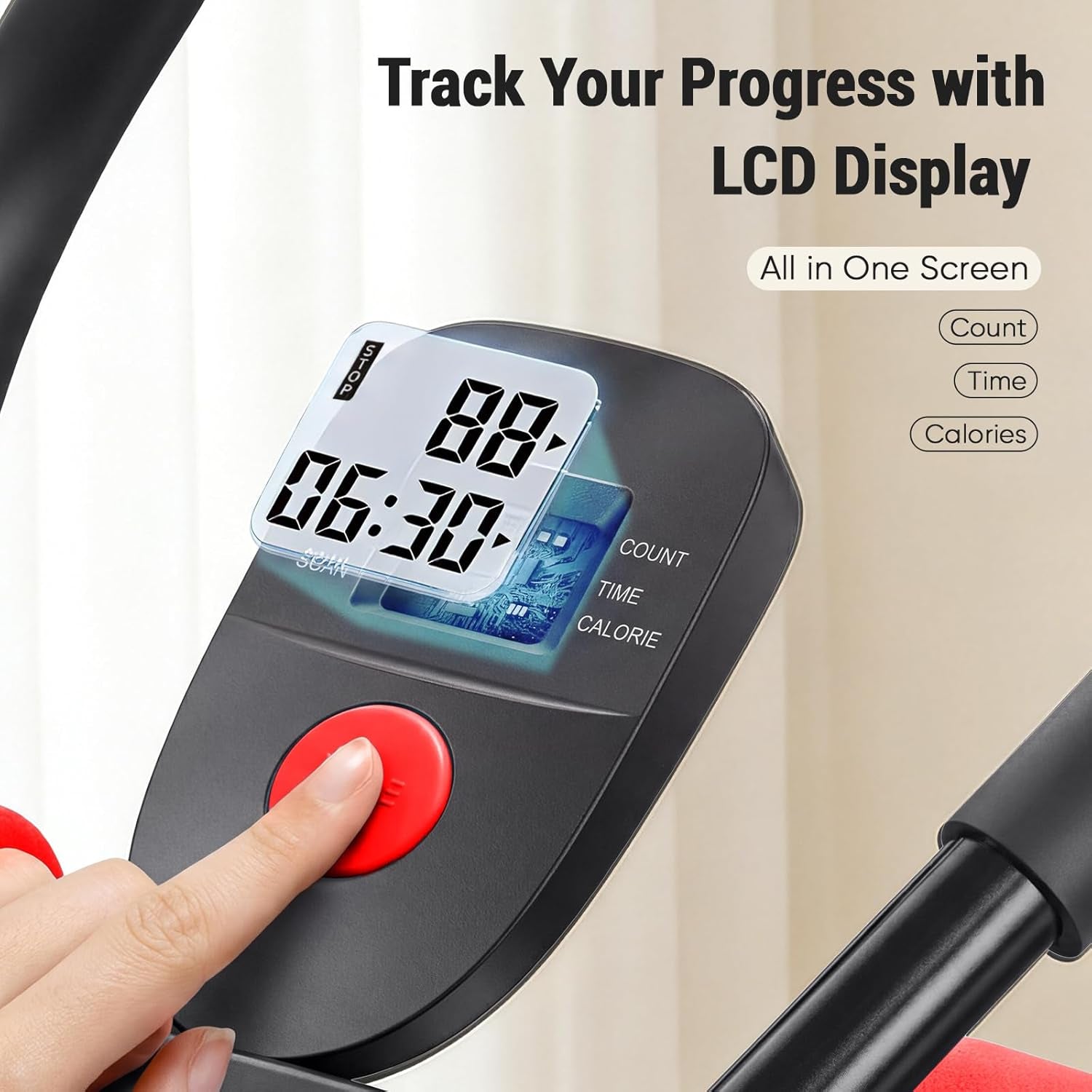 Ab Workout Equipment for Home Gym, Exercise Machine Abs Trainer, Full Body Fitness System Adjustable for Abdominal Stomach Training, LCD Display, Knee Protection