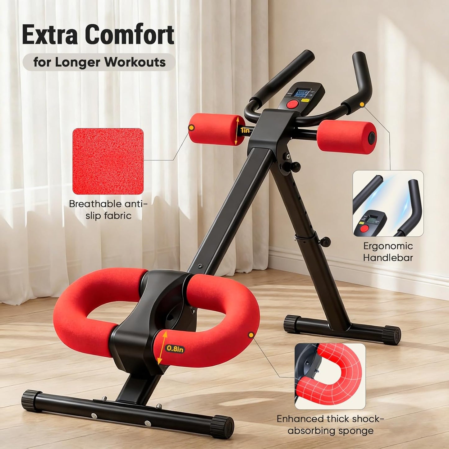 Ab Workout Equipment for Home Gym, Exercise Machine Abs Trainer, Full Body Fitness System Adjustable for Abdominal Stomach Training, LCD Display, Knee Protection