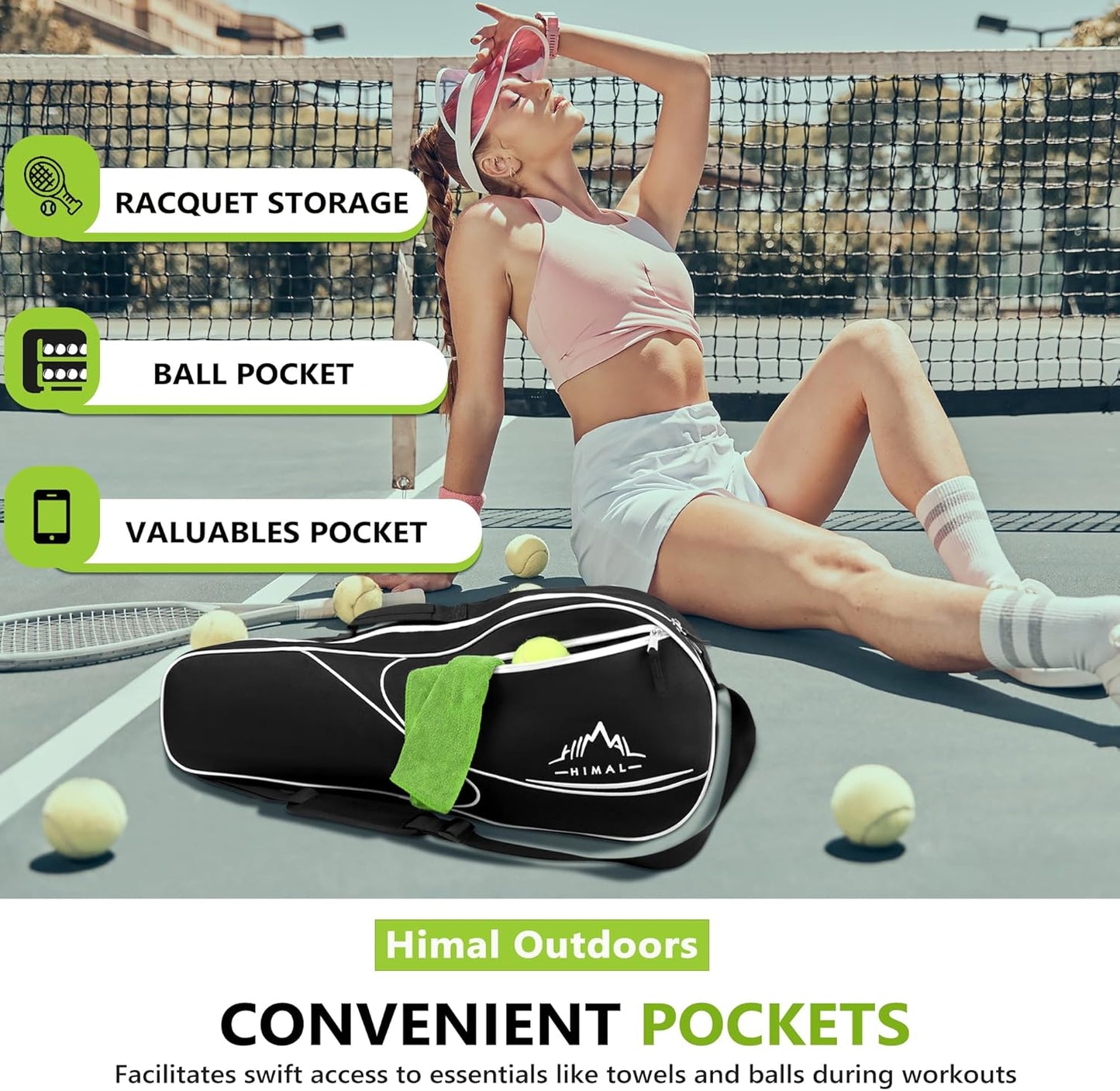 Himal 3 Racquet Tennis Bag with Protective Pad, Tennis Racket Bag for Men Women, Sports Enthusiasts of All Ages