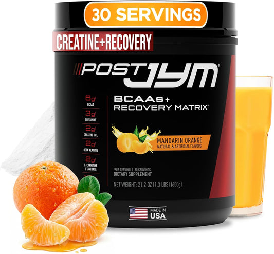 Post JYM Active Matrix Mandarin Orange Amino Recovery Powder Pure Creatine HCL, Bcaa’S, Glutamine, Carnitine, Betaine, Taurine for Strength, Repair, Performance 30 Servings