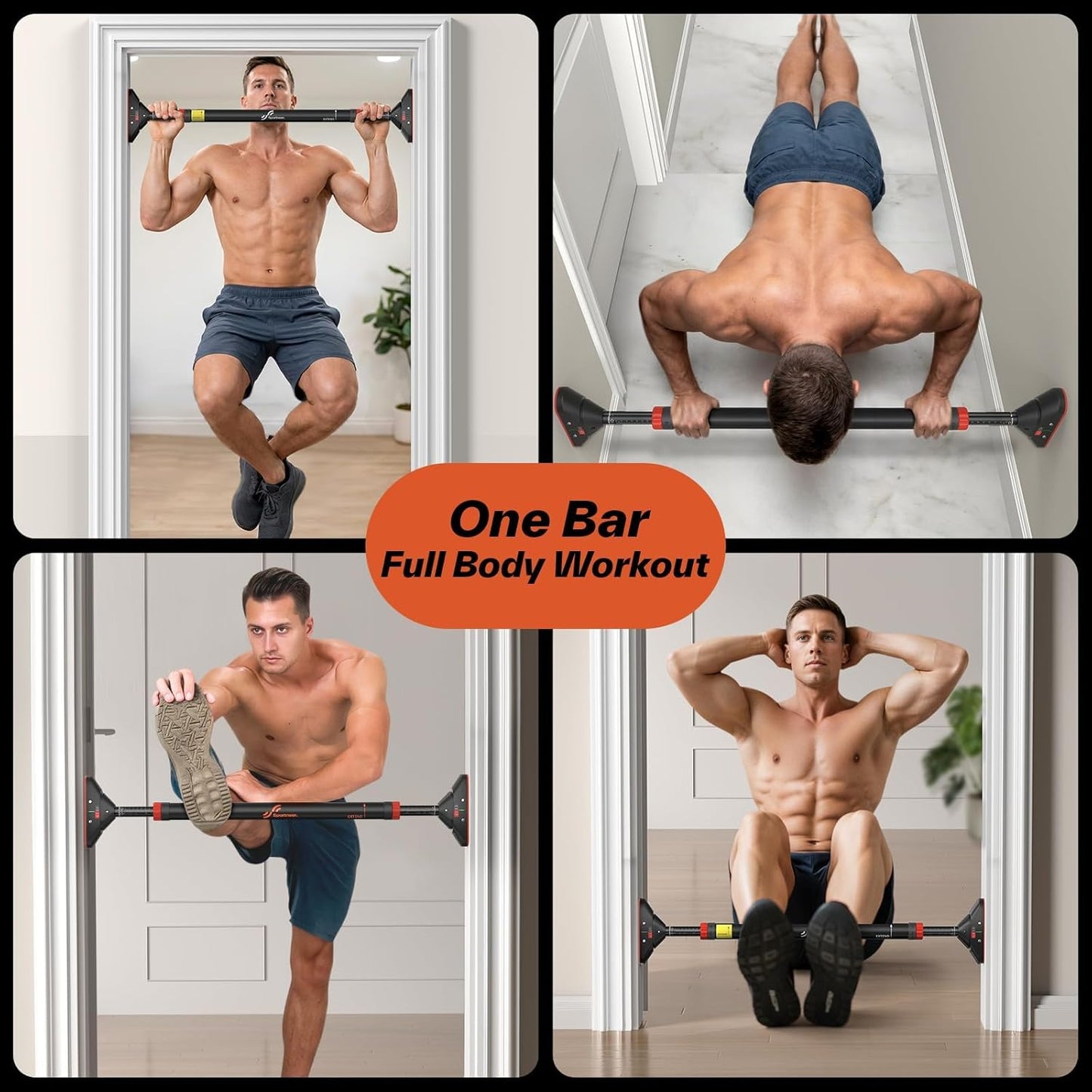 Pull up Bar for Doorway:  Strength Training Pull-Up Bars without Screw - Adjustable Width Locking Mechanism Chin up Bar, Thickened Steel Max Limit 440 Lbs Upper Body Fitness Pullup Bars for Home (Black-Red)
