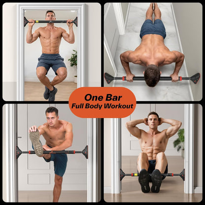 Pull up Bar for Doorway:  Strength Training Pull-Up Bars without Screw - Adjustable Width Locking Mechanism Chin up Bar, Thickened Steel Max Limit 440 Lbs Upper Body Fitness Pullup Bars for Home (Black-Red)