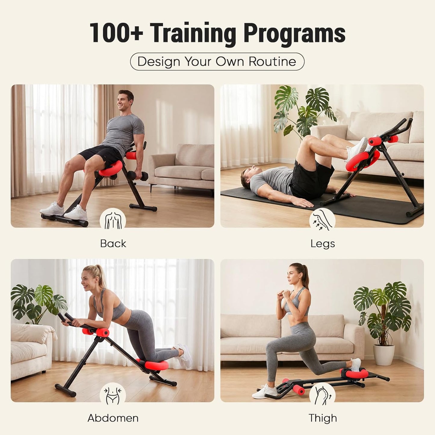 Ab Workout Equipment for Home Gym, Exercise Machine Abs Trainer, Full Body Fitness System Adjustable for Abdominal Stomach Training, LCD Display, Knee Protection