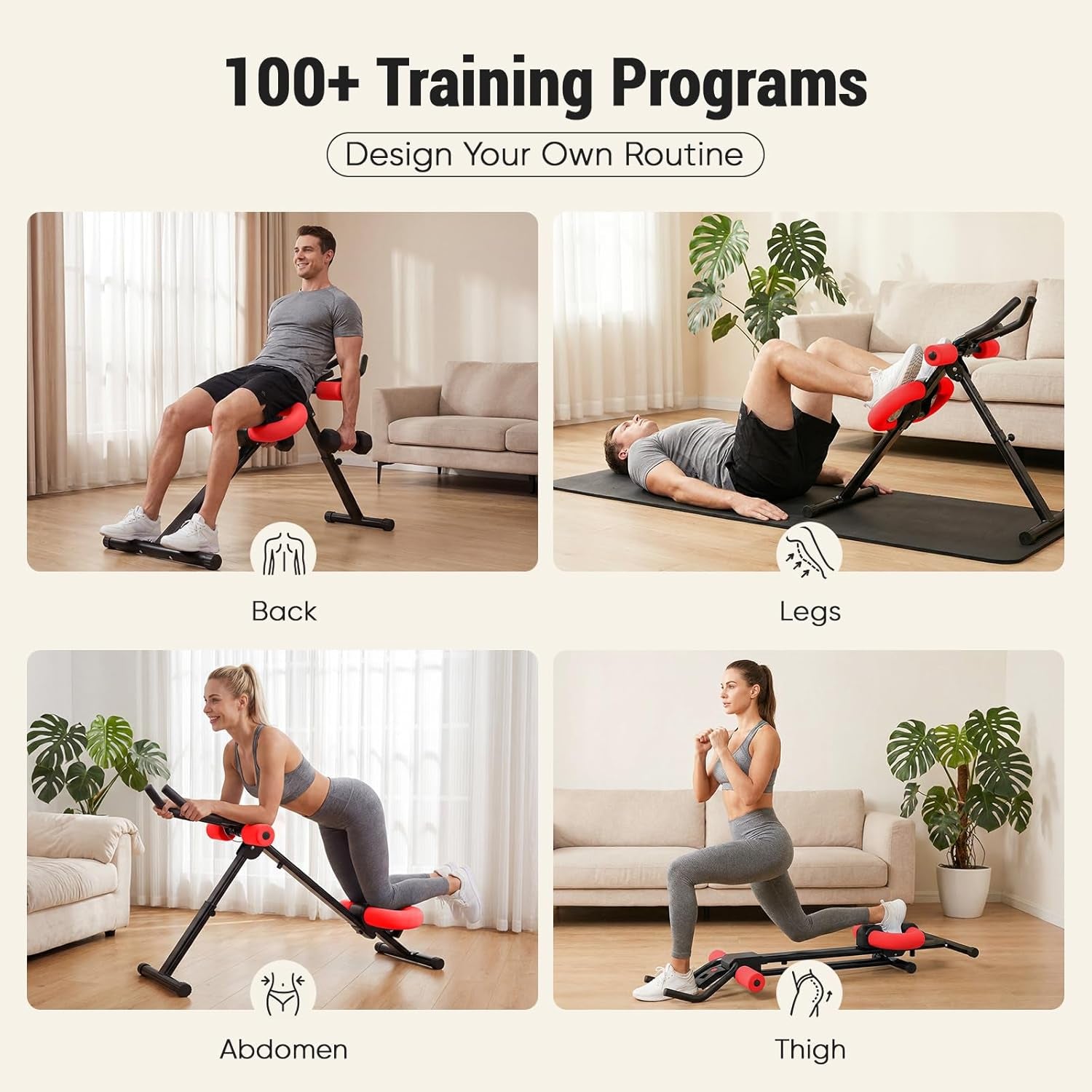 Ab Workout Equipment for Home Gym, Exercise Machine Abs Trainer, Full Body Fitness System Adjustable for Abdominal Stomach Training, LCD Display, Knee Protection