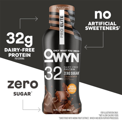 OWYN Only What You Need Pro Elite Chocolate Flavored Protein Shake, 32G Protein, 0G Sugar, High Protein, Dairy Free, Gluten Free, Plant Based Protein Drink, 12 Count