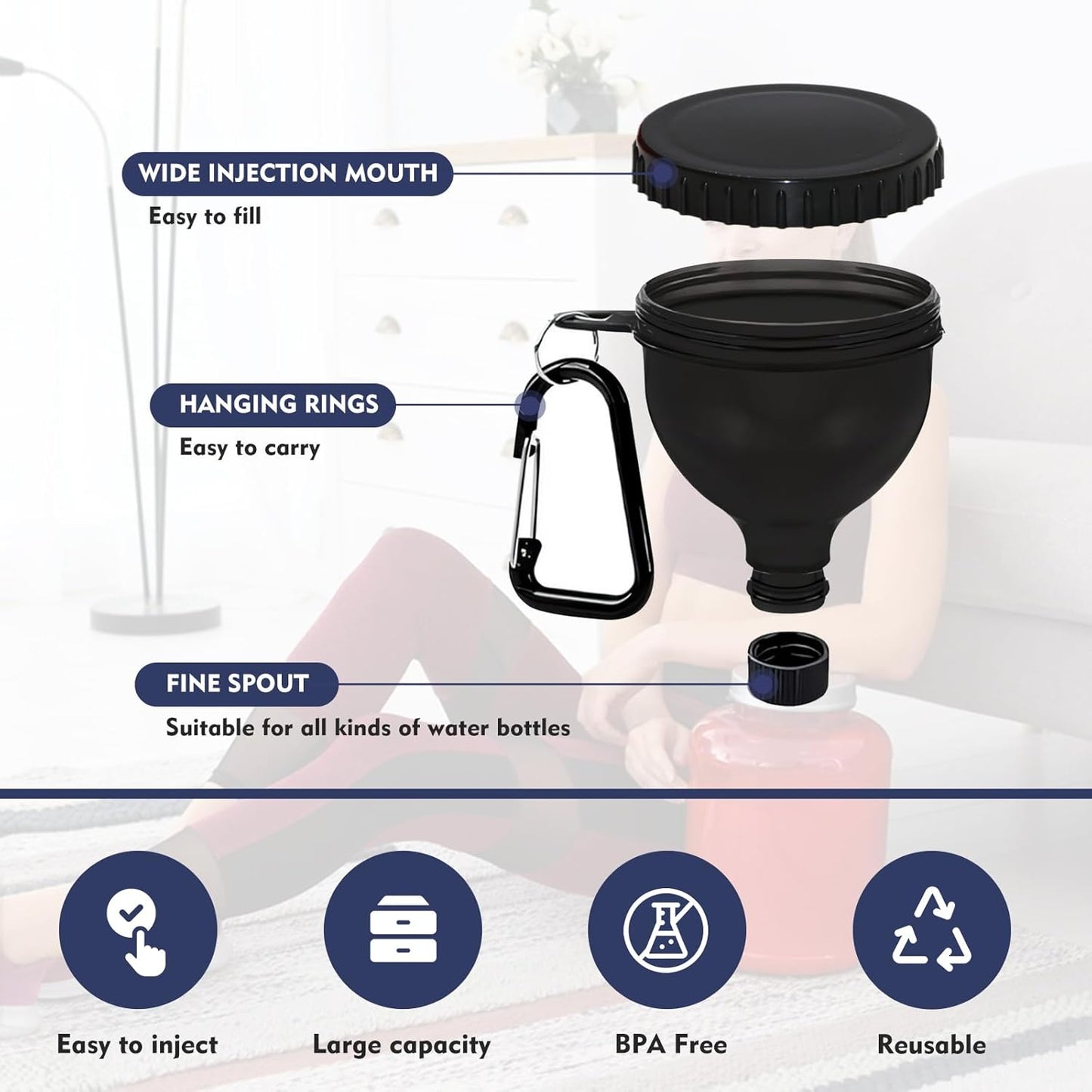 2 Pcs Protein Powder Container, Portable Protein Powder Travel Container, Protein Powder Funnel, Water Bottle Funnels for Powder Mixes, Pre Workout/Gym Supplement Funnel Keychain (50Ml+100Ml)