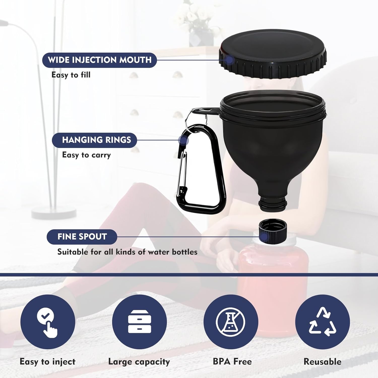 2 Pcs Protein Powder Container, Portable Protein Powder Travel Container, Protein Powder Funnel, Water Bottle Funnels for Powder Mixes, Pre Workout/Gym Supplement Funnel Keychain (50Ml+100Ml)