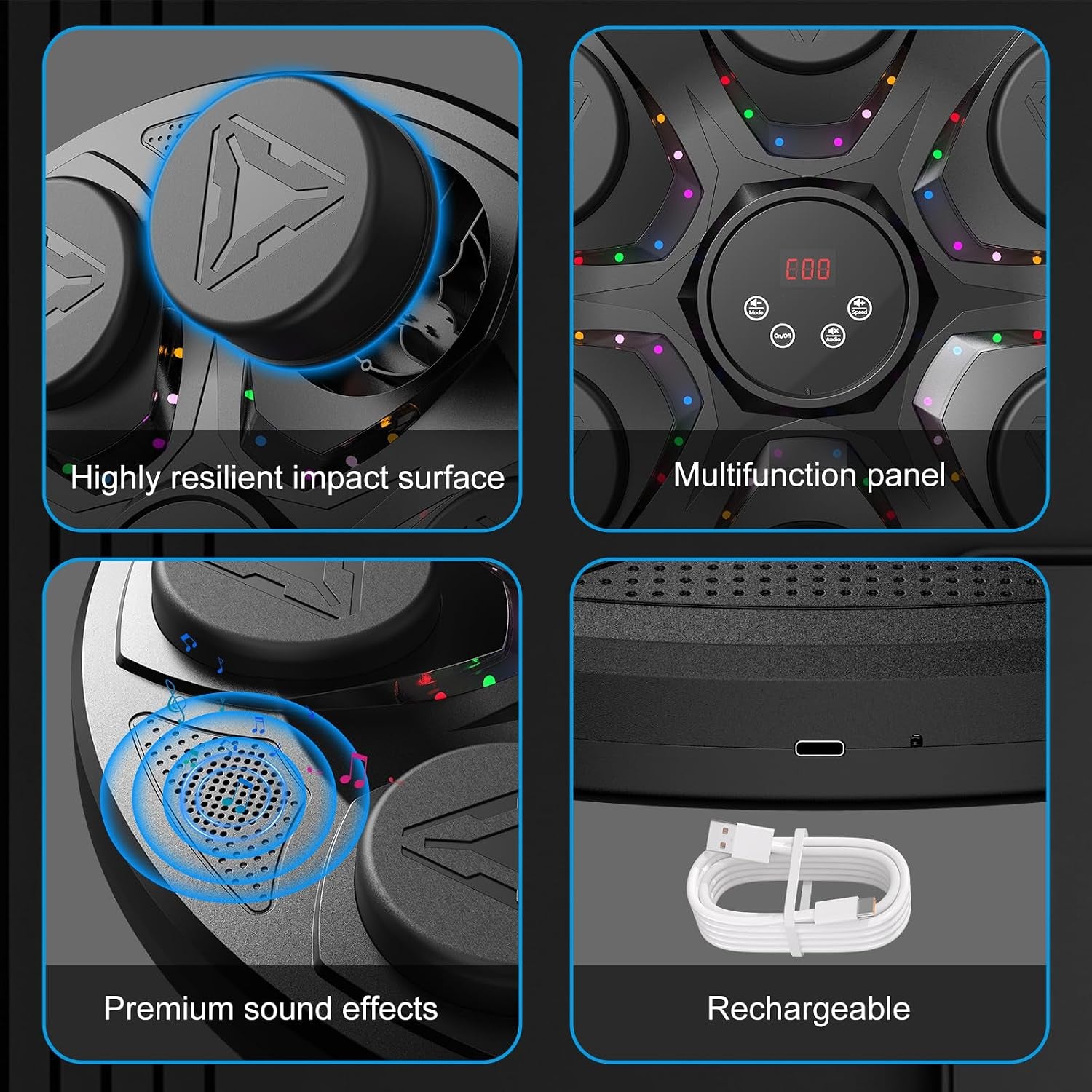 Upgrade Music Boxing Machine for Adults Kids, Interactive Music Punching Machine with Gloves 12 Modes 12 Speeds, Wall Mounted Electronic Boxing Punching Pad with Wireless Connection LED Display