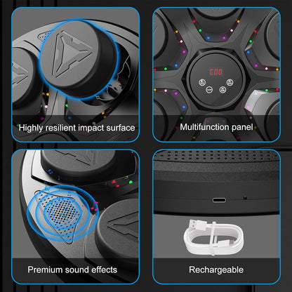 Upgrade Music Boxing Machine for Adults Kids, Interactive Music Punching Machine with Gloves 12 Modes 12 Speeds, Wall Mounted Electronic Boxing Punching Pad with Wireless Connection LED Display