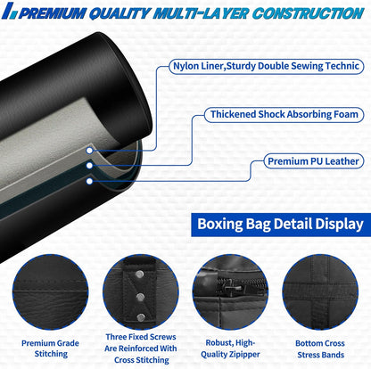 4FT Hanging Punching Bag for Adults, Unfilled Canvas Heavy Boxing Bag Set with 12Oz Boxing Gloves Hand Wraps, Jump Rope, Reflex Ball for MMA Kickboxing Muay Thai Training Home