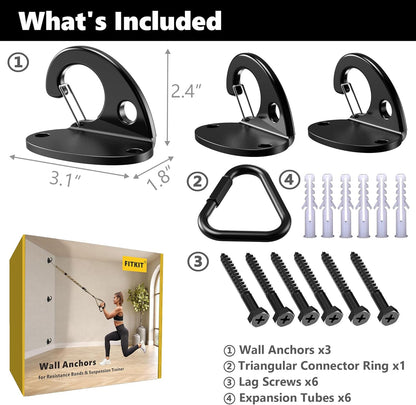 3-Pack Wall Mount Anchor Kit for Resistance Bands, No-Weld Design for Home Gym, Suspension Straps & Physical Therapy