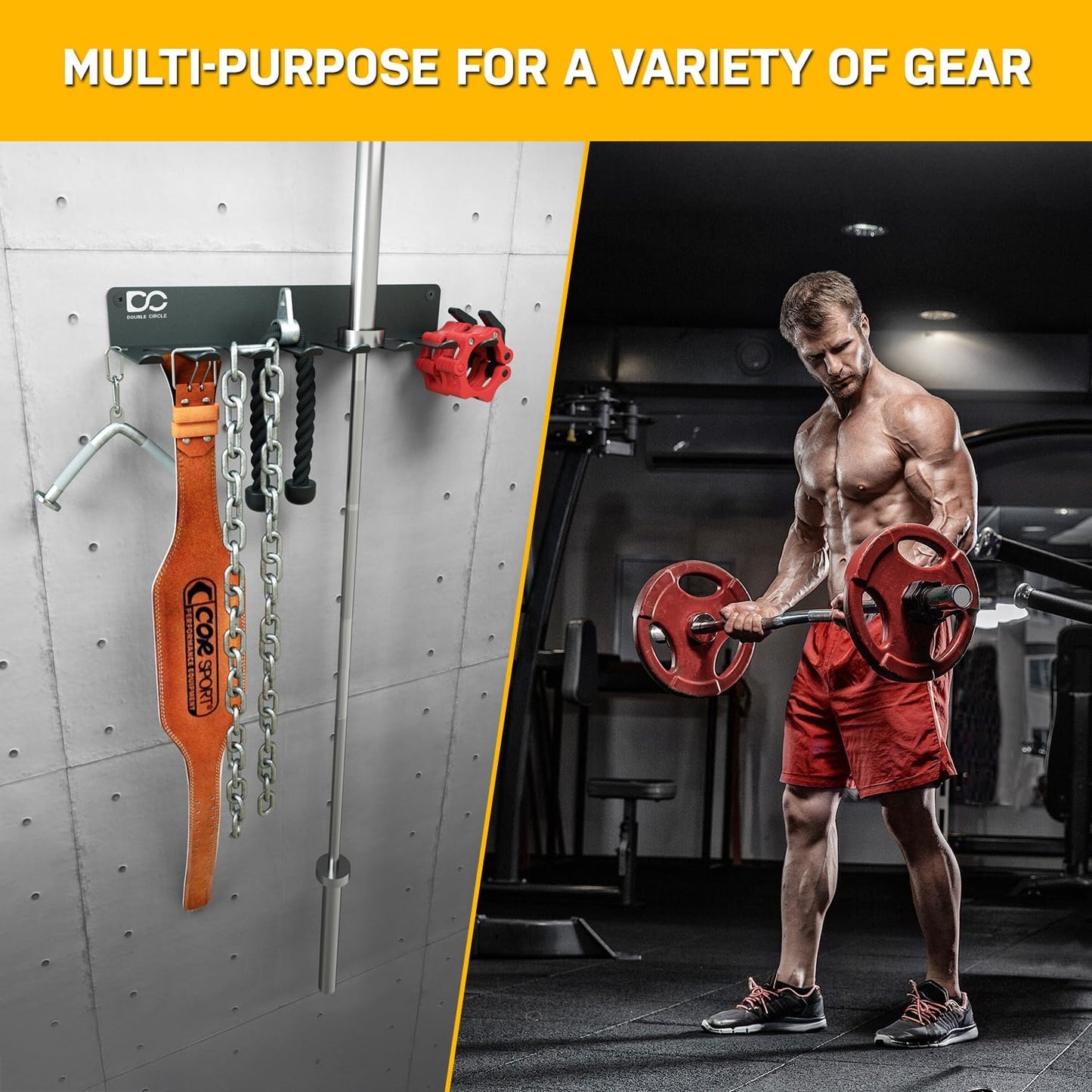 Gym Equipment Storage Rack - Multi Purpose Gym Equipment Wall Rack Hanger for Pro Home Gym Storage for Exercise Bands, Barbell Bar, Jump Ropes, Chains, Lifting Belts (17" - Hooks)
