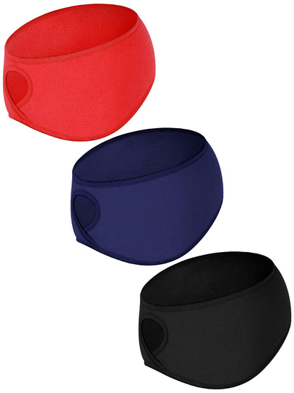 Tatuo 3 Pieces Fleece Ponytail Headband Earband Winter Running Headband Ear Warmer Headband for Women Outdoor Sports and Fitness(Black Navy Red)